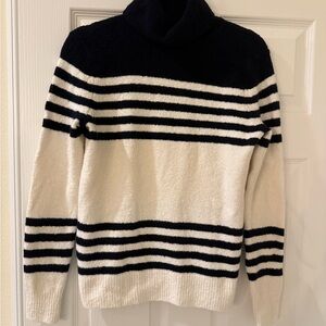 Talbots Black and White Striped Turtleneck Sweater